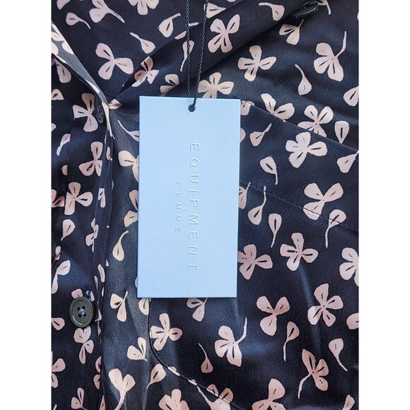 EQUIPMENT Femme Nela Black Pink Floral SILK Button Blouse Sz S MISSING BOW - Picture 7 of 12